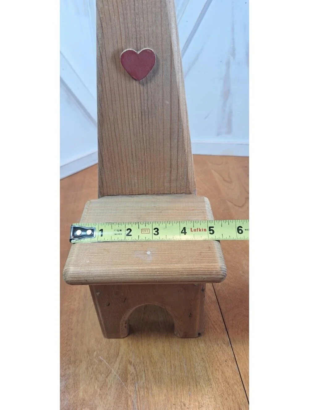 VTG Cottage Core Solid Wood Heart Doll Sized Wooden Chair 14